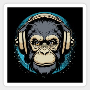 Chimp with Headphone - For Musicians and Zoologists Sticker